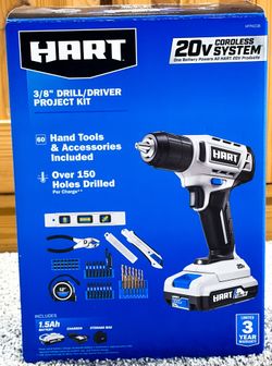 NEW HART 20V 3/8” drill driver Project Kit 1.5 lithium ion 1.5AH battery charger level pliers tools