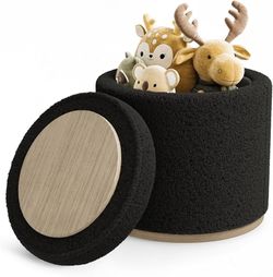 Round Ottoman with Storage and Tray, Vanity Stool, Round Coffee Table, Upholstered Foot Stools Ottoman for Living Room, Bedroom, Corners, Apartments