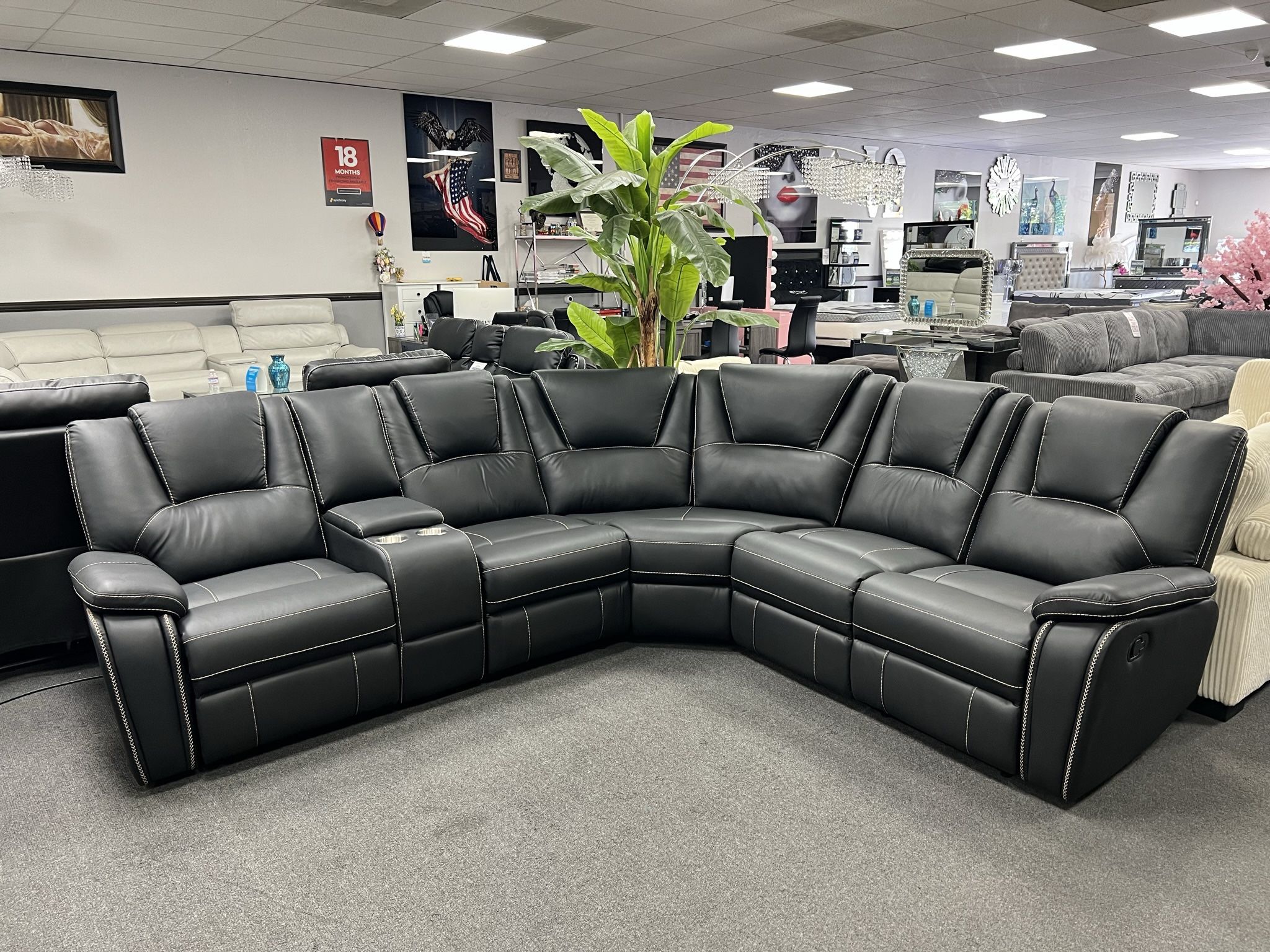 Black Leather Sofa Sectional 🔥SALE🔥