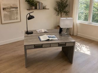 Gray Wood Home Office Writing Desk with Drawers