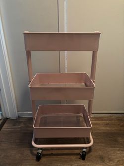 Pink 3-Tier Metal Rolling Storage Cart