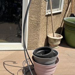 3 Planters And 2 Plant Hanging Stand.