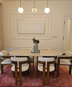 Oval Marble Dining Table with 6 Chairs