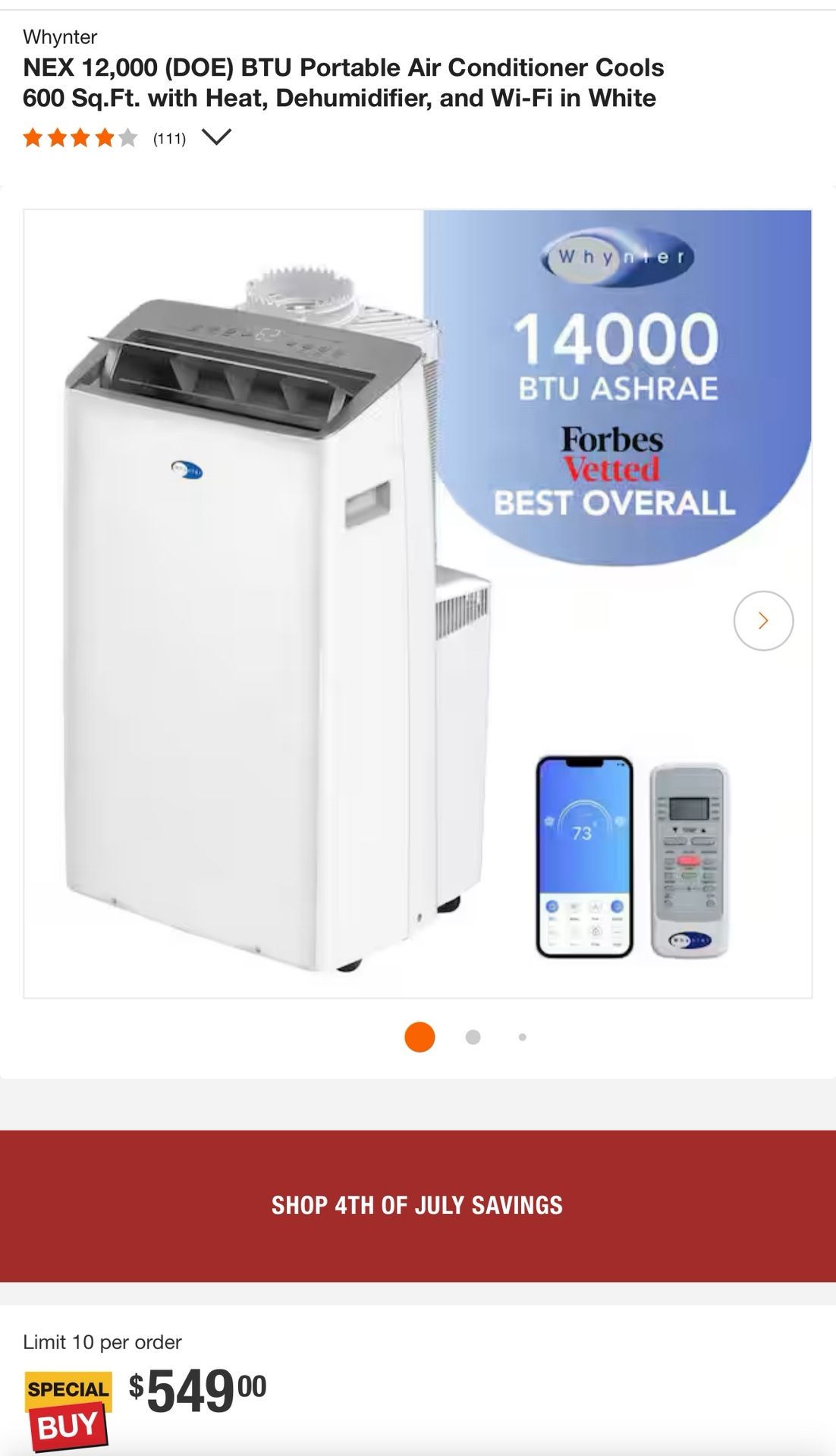 Whynter NEX 12,000 (DOE) BTU Portable Air Conditioner – White