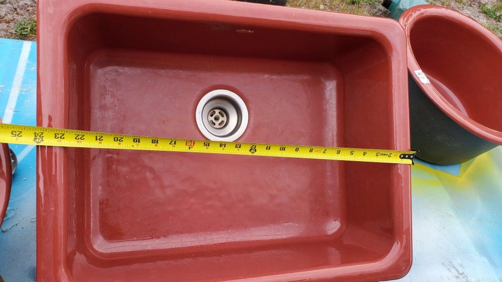 Iron Cast Sink , 3 Sizes, 4 Sinks, Roussillon Red