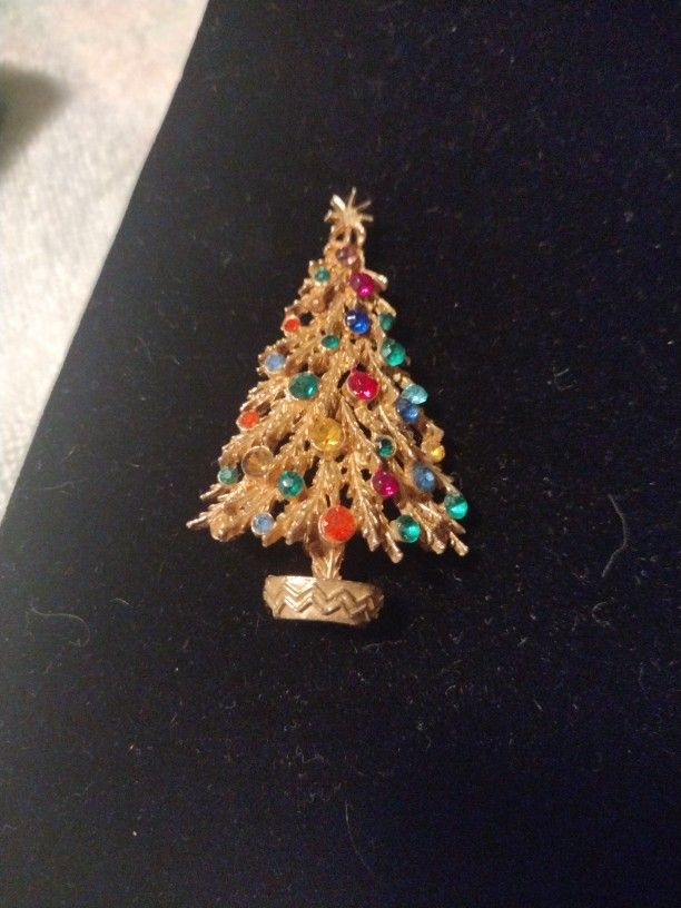 Vtg Christmas Tree Brooch Signed