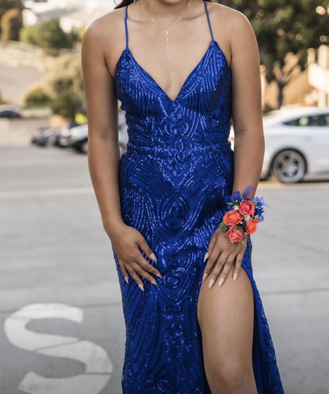 Ava Presley Royal Blue Prom Dress style #38852 in size 0