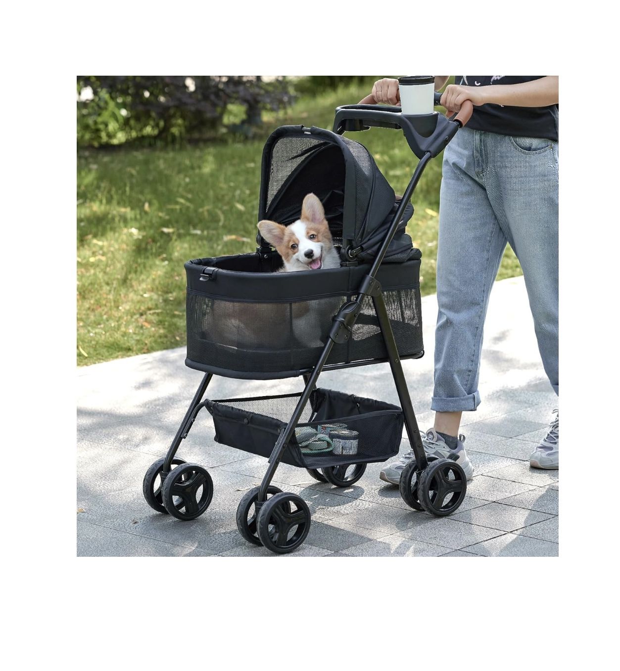Used 3 in 1 Folding Dog Stroller, Zoosky Pet Stroller for Small/Medium Dogs, Cat Stroller w/Removable Carrier, Car Seat, Sun Shades, Waterproof Small 