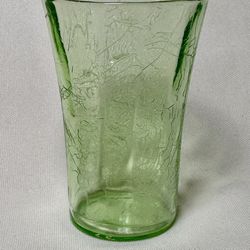 Vintage 3” Green Crackle Uranium Glass Tumbler