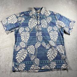 Reyn Spooner Art of Eddy Y Men’s XL Blue Hawaii Button Down Floral Shirt #6A