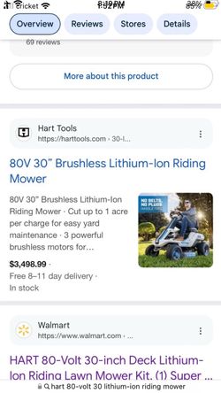 Hart 80-Volt 30” Brushless Lithium-Ion Riding Mower H80RM011 Brand New!