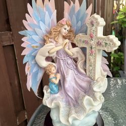 Angel & Child Display Statue with Cross – Beautiful Inspirational Decor 