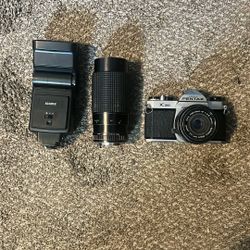 Asahi Pentax K1000 Camera W/ Flash And 80-200 Albinar ADG Lense