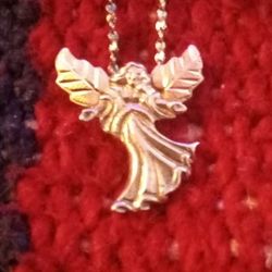 12k Gold And Sterling Silver Angel Necklace 
