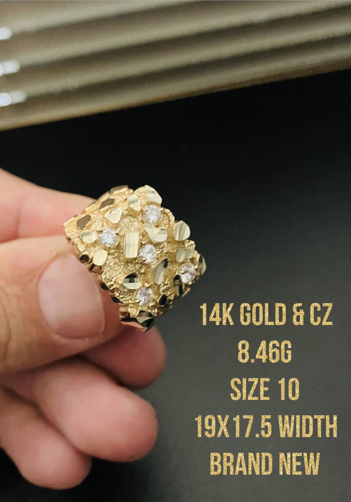 14k NUGGET RING & ZIRCONIAS (BIG BOY RING)