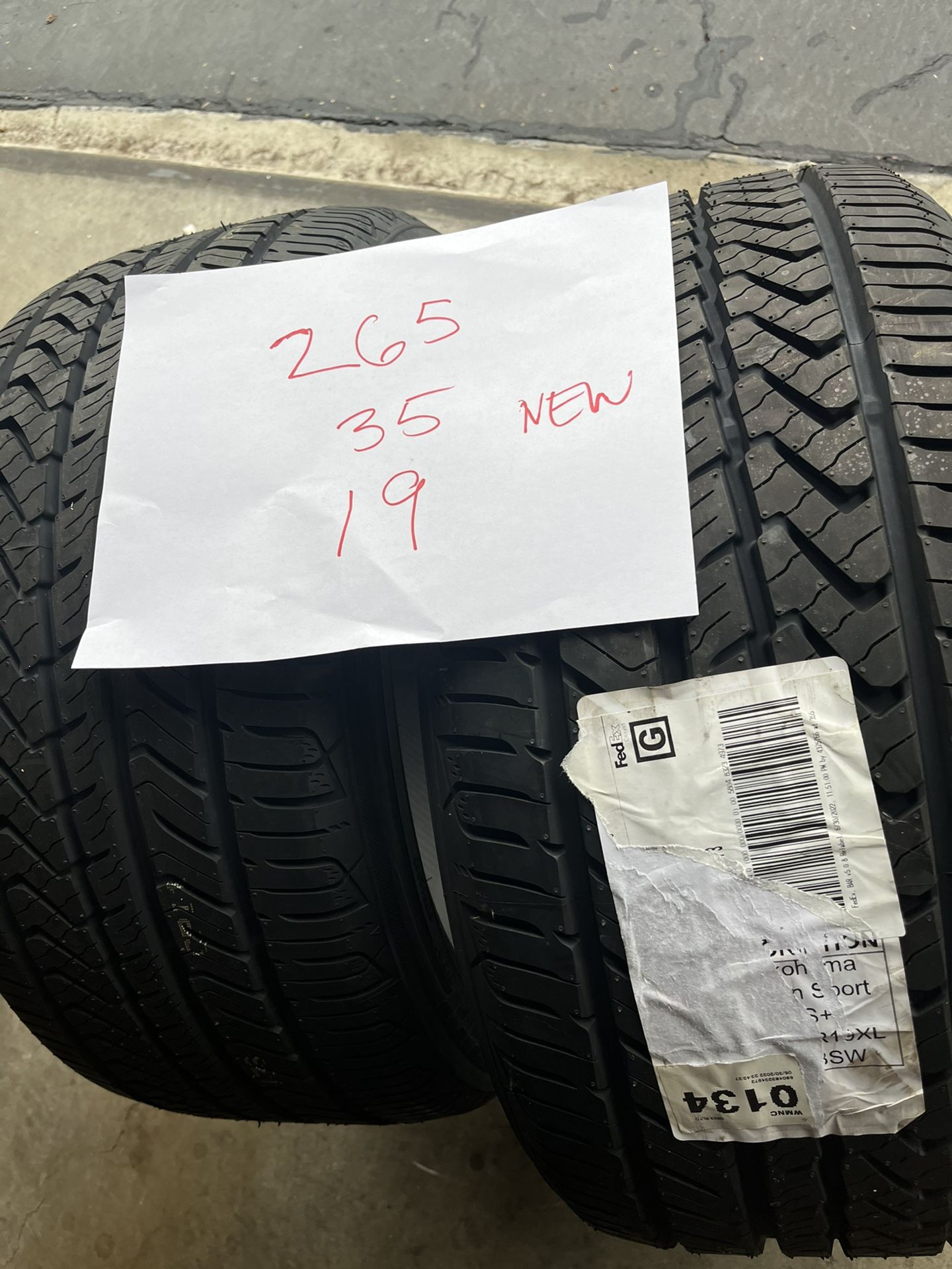 Two New 265/35/19 Yokohama Advan Sport Tires