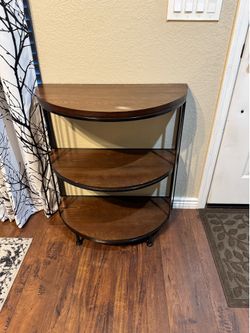 Dark Wood & Metal Half-Moon Entryway Console Table