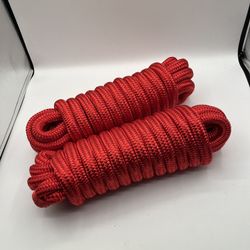 2x Double Braid Nylon Dock Line, 3/4" X 25', Red