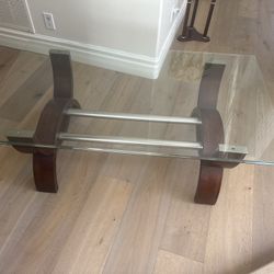Modern Wood, Chrome, And Glass Coffee Table