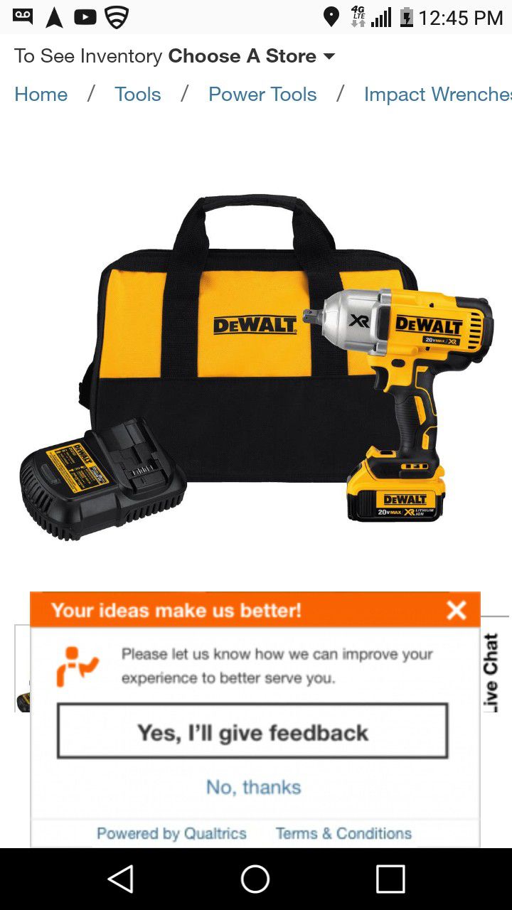 DEWALT 20-Volt Max XR Li-Ion Brushless High Torque 1/2 in. Impact Wrench with Dentent Pin Anvil (4.0 Ah)