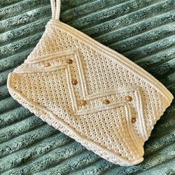 Vintage macrame clutch With wooden beads