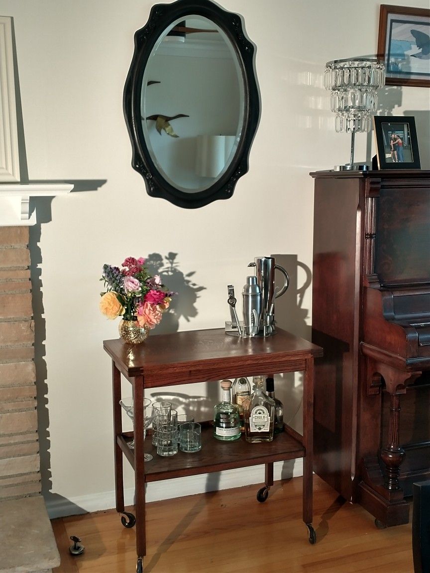 Mid Century Bar Cart, Opens To Table, Restored (See Description For Details)