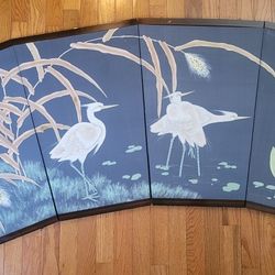 Vtg. Hand Painted Silk Panels