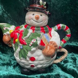 Christmas Snowman Tea Pot And Cup Set