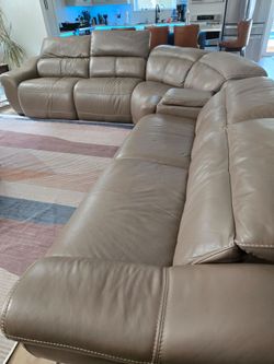 Power Reclining Sectional with Power Headrests in Taupe.