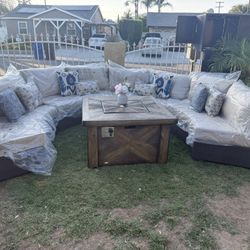 Brand New Patio Outdoor Furniture Set With Fire Pit Sunbrella Fabric 