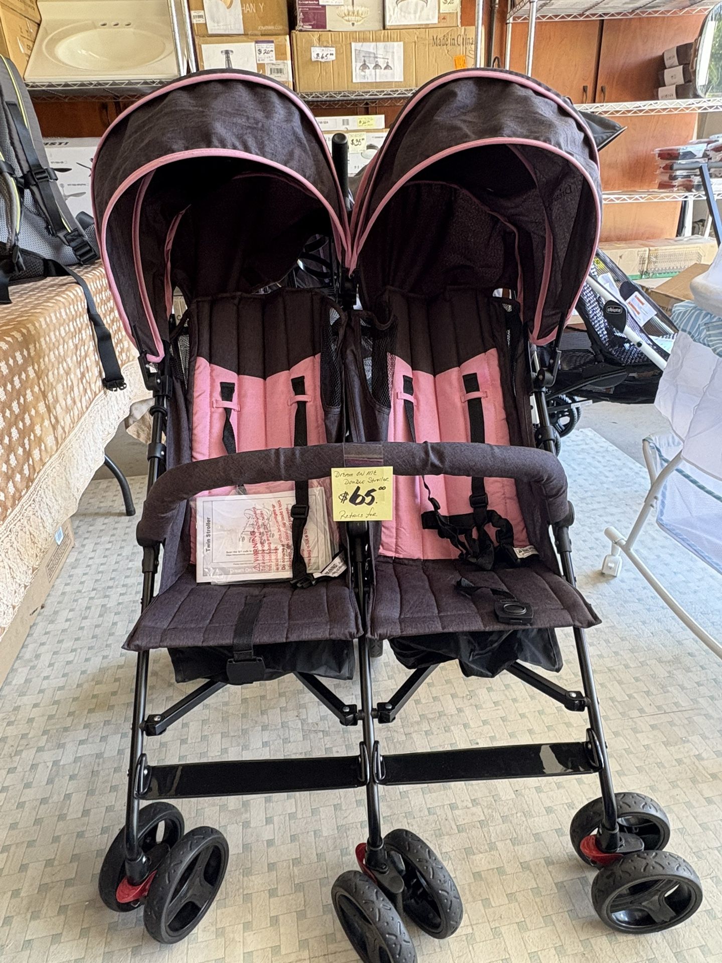 Volgo Twin Umbrella Stroller in Pink, Lightweight Double Stroller for Infant & Toddler, Compact Easy Fold, Large Storage Basket, Large and Adjustable