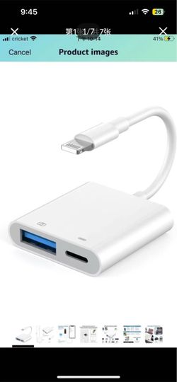 Lightning to USB Camera Adapter for iPhone,Portable Lightning Female USB OTG with Fast Charging Port