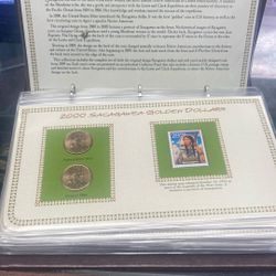 From 2000 to 2013 Saginaw golden dollars in the collection book with the stamps