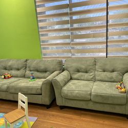 Set of 3 Light Green Sofas – Two Full-Size & One Love Seat 