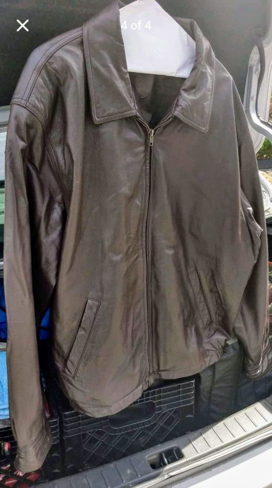 Men's Leather Jacket- Brown, R & R Casual, Full Zip Up, Size XL, Orig New $100, Sell USED
