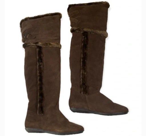 REPORT ROBY BROWN SUEDE OVER THE KNEE BOOTS WITH FAUX FUR SIZE 6.5