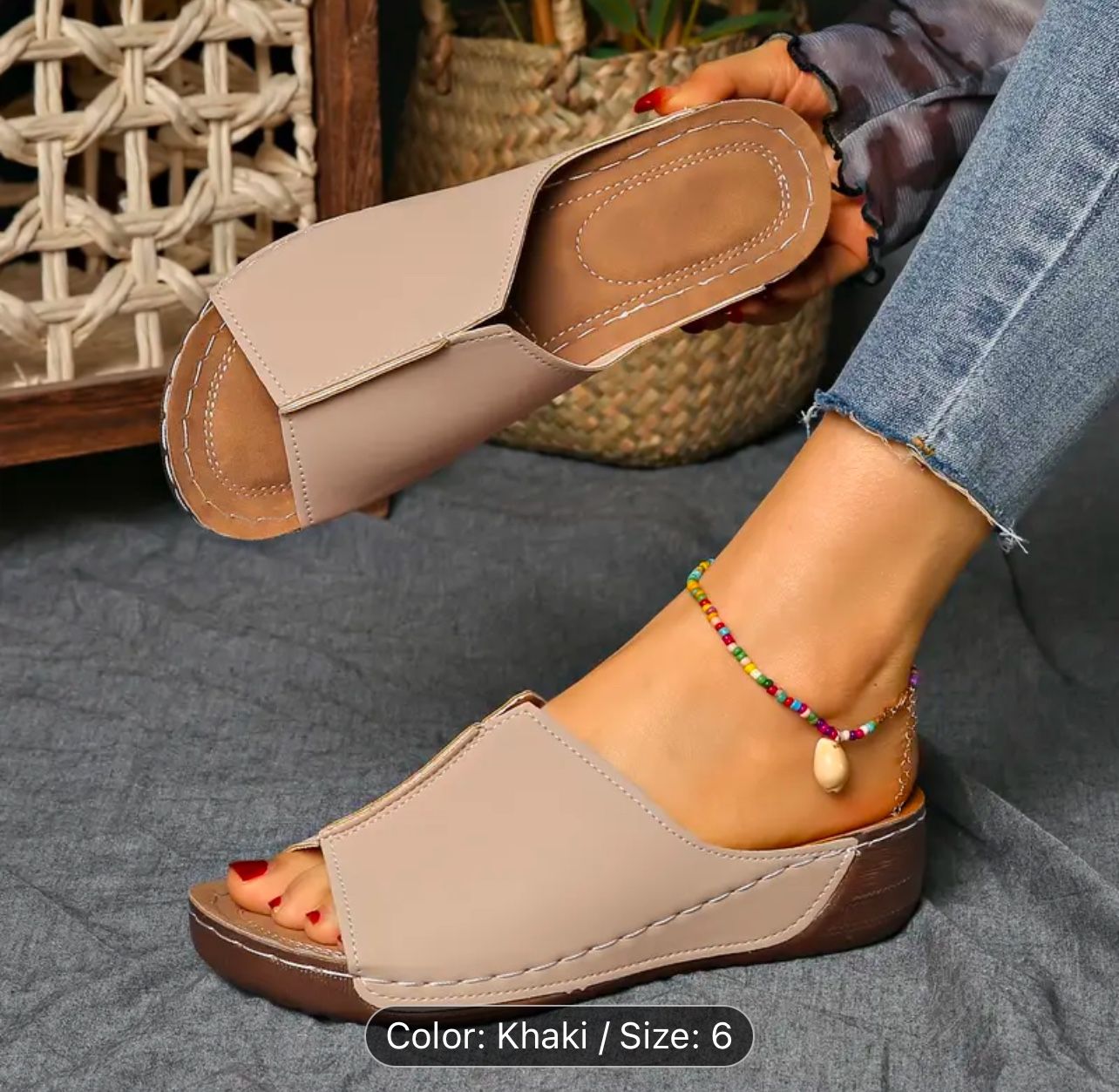 Women's Solid Color Wedge Sandals - Casual Open Toe Slip-On Platform Heels, Comfortable Thick Sole Summer Shoes in Multiple Colors, Dressy Shoes（size 