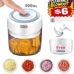 Electric 300ML Garlic Press Chopper Chili Onion Fruits Meat Mincer Blender Mixer