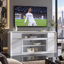 70" White Modern TV Stand for TVs Up to 80 inch, 32" Tall Entertainment Center.