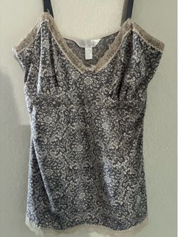 Grey and white floral lace cami top