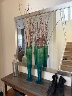 Tall vases green and silver