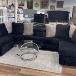 New Black And Gray Or All Black Super Comfy Double Chaise Sectional Sofa Couch Made In The USA 