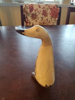 Vintage Smith & Hawken Hand-carved  Cream Colored Distressed Wooden Duck Sculpture