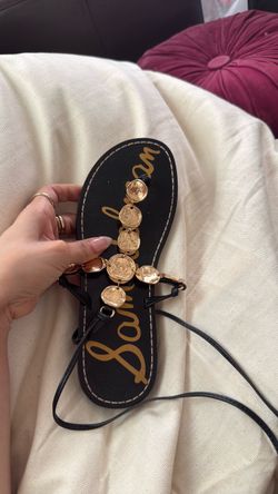Sam Edelman Black Flat Sandal with Gold Coins