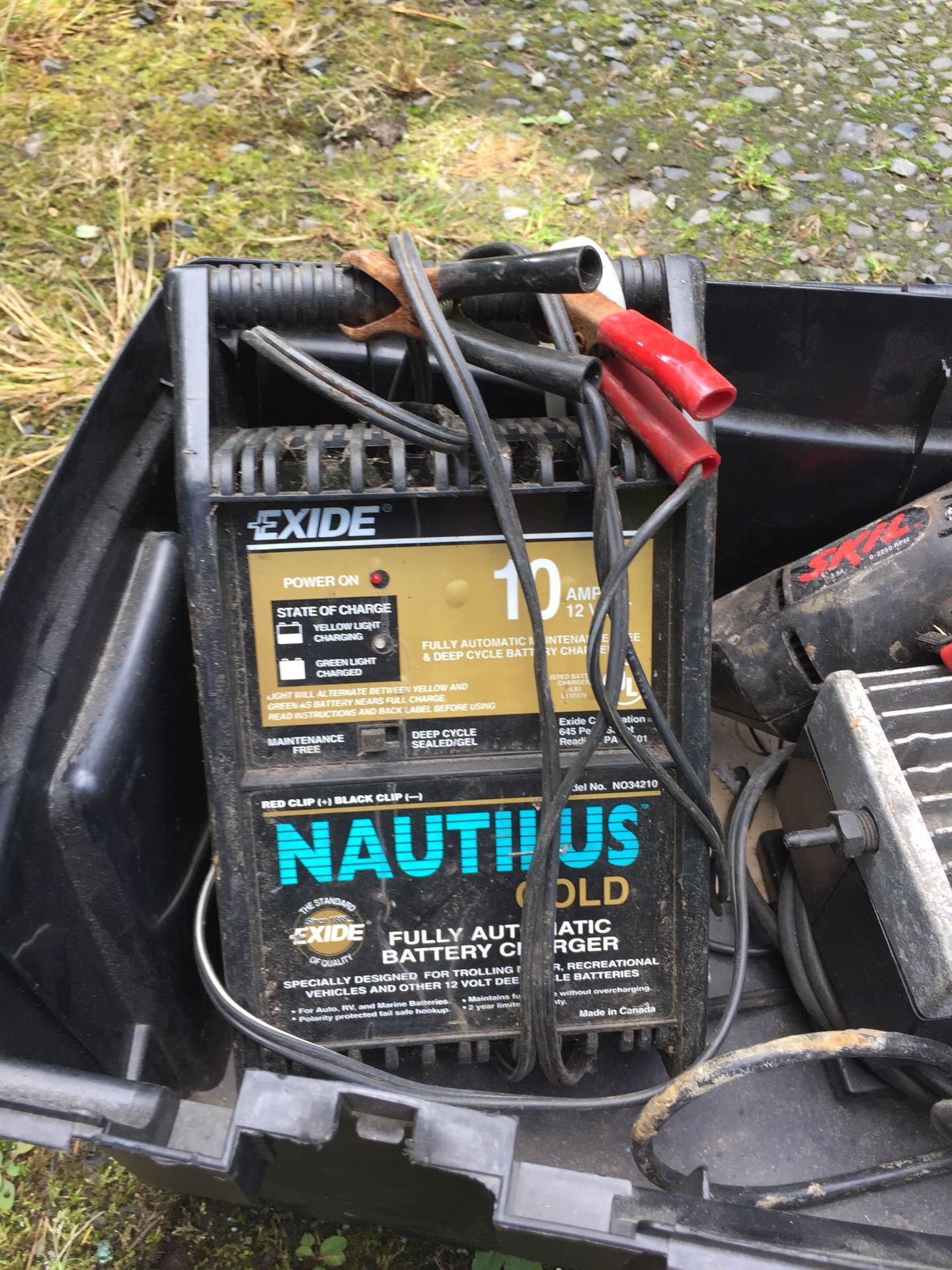 Battery charger / air compressor/drill toolbox