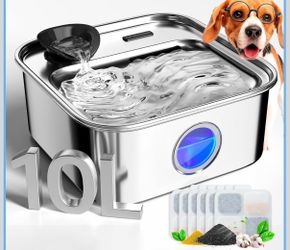 oneisall 10L/2.6Gal Dog Water Fountain for Large Dogs (with 6 Filters) Deeper & Wider Drinking Area, Visualization Water Window & Triple Filtration,30