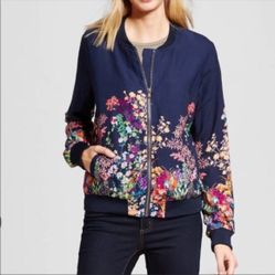 Merona (Target) Navy Floral Bomber Jacket