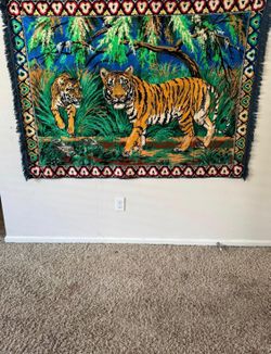 Vintage Rare Tiger Tapestry