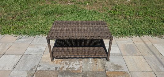 Outdoor Wicker Coffee Table with Lower Shelf