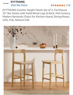 Counter Height Stools Set of 2, Farmhouse 25” Bar Stools with Solid Wood Legs & Back, Mid Century Modern